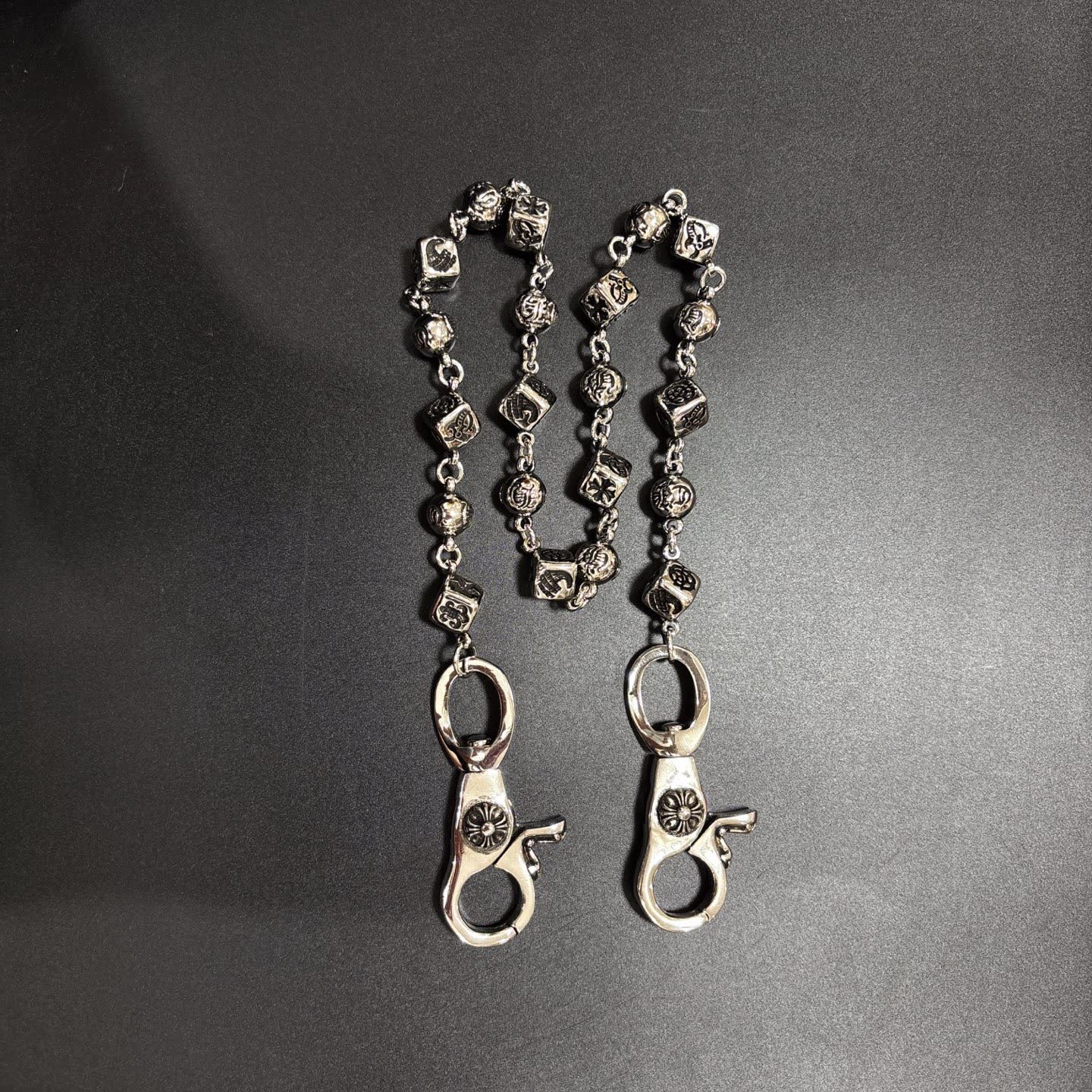 Chrome Hearts Silver Beaded Chain with Clasp